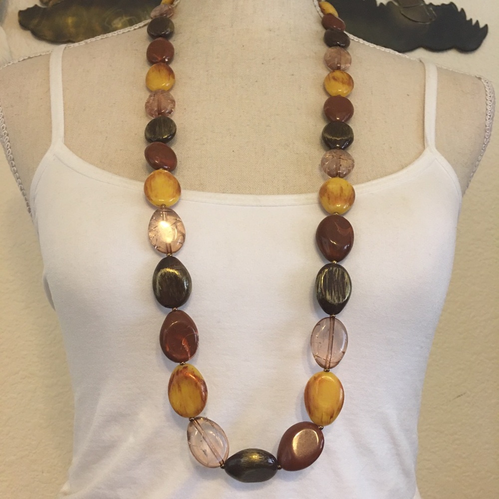 Vintage resin disc bead long length necklace